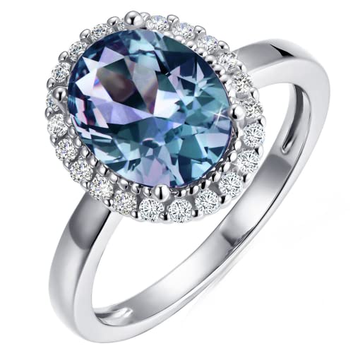 VEMAZA Color Change Alexandrite Ring 925 Sterling Silver June Birthstone Oval Kite Round Pear Shape Halo Cocktail Statement Engagement Ring Vintage Solitaire Three Stone Trilogy Lab Created Alexandrite Rings for Women - La Royale - 9