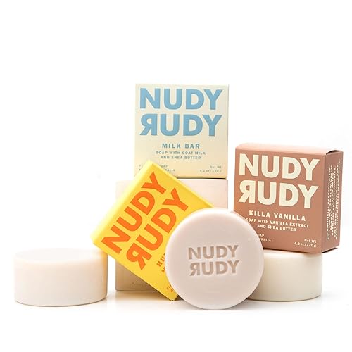 Nudy Rudy Milkshake Bundle Bar Soap Pucks, Includes Milk Bar, Hunny Bunny, Killa Vanilla, Made with Organic Shea Butter, Pure Plant Oils, Triple Milled Bars, All Skin Types, 4.2 oz Each - Pack of 3 - Milkshake Bundle - 4.2 Ounce (Pack of 3)