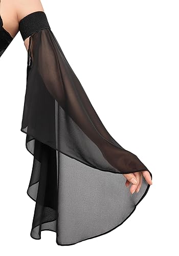 Long Tulle Gloves Detachable Sleeves for Wedding Dress Halloween - Black-02