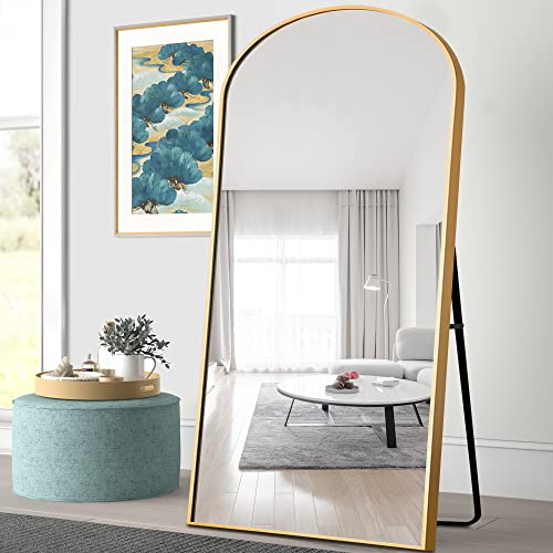 NeuType Arched Floor Full Length Mirror Standing Full Body Dressing Mirrors with Stand Hanging Wall Mounted Large Metal Frame Leaning Bedroom Living Room Decor 71 x 31 in (Gold) - Gold（arched） - 71"x31"