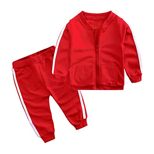 ZFTTZYMX Baby Boys Girls Cotton Tracksuit Sweatshirt Top + Sweatpants Zipper Coat Outfits Set - 0# Red - 6-12 Months