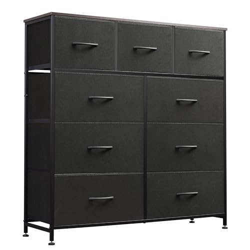 WLIVE 9-Drawer Dresser, Fabric Storage Tower for Bedroom, Hallway, Entryway, Closet, Tall Chest Organizer Unit with Fabric Bins, Steel Frame, Wood Top, Easy Pull Handle, Charcoal Black - Charcoal Black