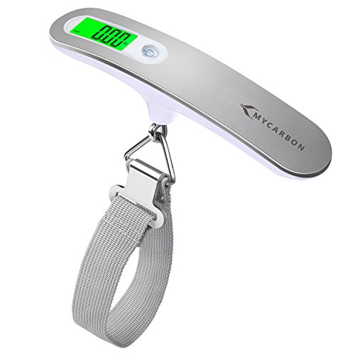 Luggage Scale MYCARBON Portable Digital Scale Electronic Suitcase Scale Hanging Scales Luggage Weighing Scale 110 Pound / 50 Killogram Capacity With Backlit With Tare Function Lightweigh for Travel - Silver Luggage Scale