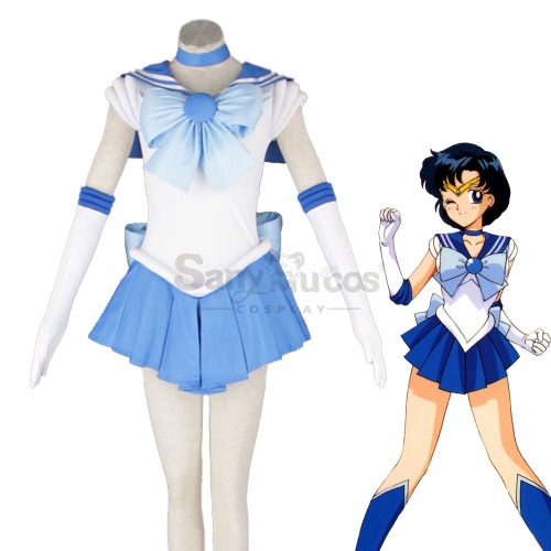 【In Stock】Anime Sailor Moon Cosplay Sailor Mercury Ami Mizuno Battle Suit Cosplay Costume - L