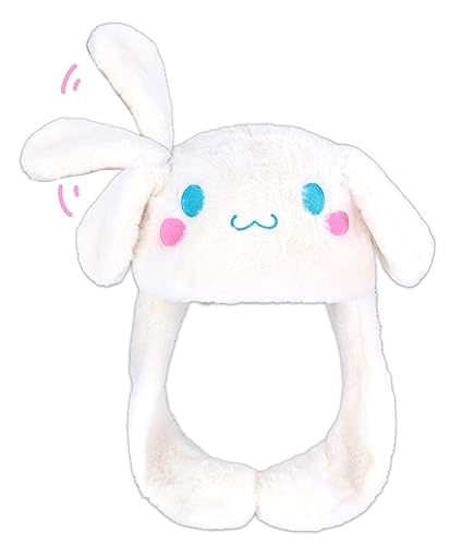 Roffatide Anime weißen Hund Ohr bewegen springenden Hut Flauschige Beanie Cap weich warm Winter Kopf tragen niedliche Hüte für Frauen - Einheitsgröße - A