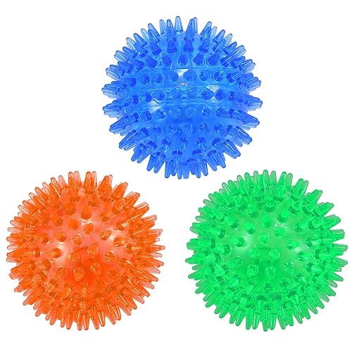 petizer 3-PACK Squeaky Dog Ball Toys ，Dogs Chew Spiky Ball ， Floatable Dog Pool toy,Toss Fetch Toys for Puppy Rubber TPR, Dog Chew Toys for Boredom, Teeth Cleaning for Small and Medium Dogs - orange.green.blue - 6.5cm