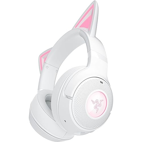 Razer Kraken Kitty V2 BT - Wireless Bluetooth RGB Headset with Kitty Ears for gaming and streaming (325 g, TriForce 40 mm Drivers, Bluetooth 5.2, Noise-cancelling Mics, 40-hour Battery Life) White - Kraken Kitty V2 - Bluetooth - White