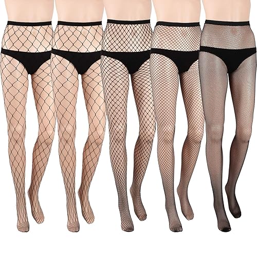 5 Pairs Fishnet Tights Womens Cross Mesh Stockings Fishnet Tights Fishnet Pantyhose - M - Black