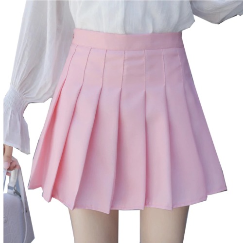 Solid Color Pleated Skirt - Pink / S