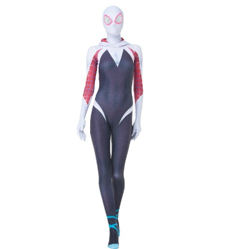 Modbe Spider-Gwen Stacy Halloween Jumpsuit Christmas Cosplay Costume with 3D Lenses Mask Masquerade Role Play Bodysuit Movie Fans Party Outfit (Color : A-Gwen, Size : Adult/185cm)