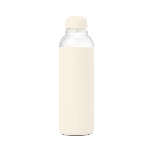 W&P Porter Glass Water Bottle w/ Protective Silicone Sleeve | Cream 20 Ounces | On-the-Go | Reusable Bottle for Coffee, Tea and Water | Portable | Dishwasher Safe - Water Bottle - Cream - 20 Ounces