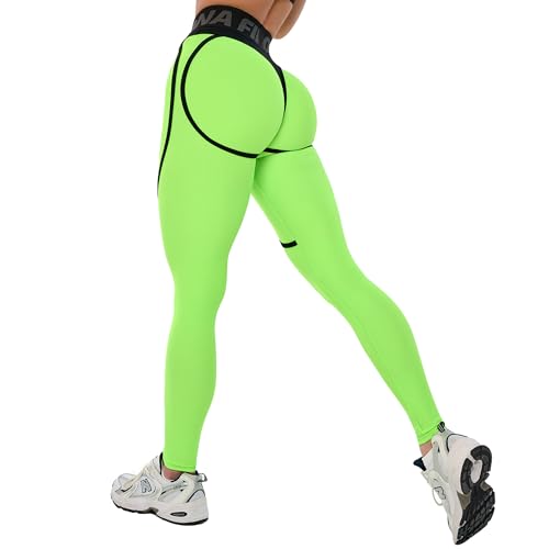 Bona Fide Butt Lifting Leggings for Women - Scrunch Butt Leggings High Waisted Tummy Control - Gym Workout Yoga Pants - Small - Extra Sex Acid Green
