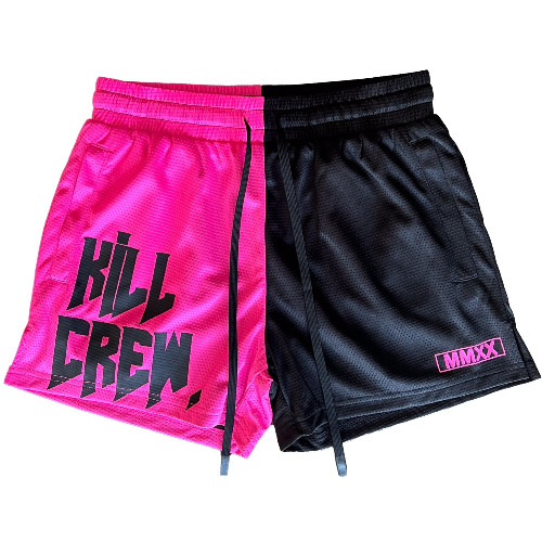 MUAY THAI SHORTS (MID THIGH CUT) 2 TONE - BLACK / PINK | XS (24-26)