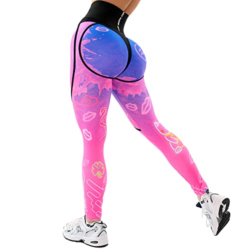 Bona Fide Butt Lifting Leggings for Women - Scrunch Butt Leggings High Waisted Tummy Control - Gym Workout Yoga Pants - Small - Extra Sex Corsage Neon Kiss