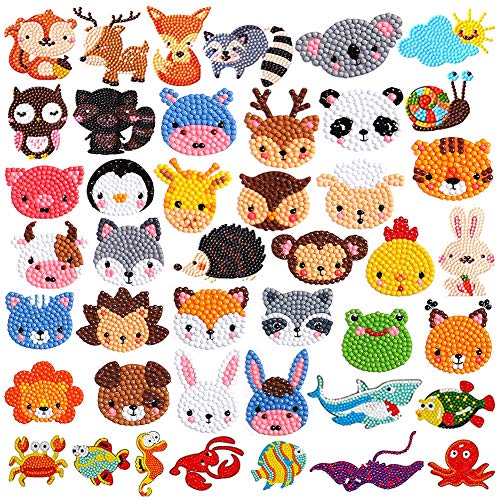 Labeol 42Pcs 5D Diamond Art Stickers Kits for Kids Arts and Crafts for Kids Ages 8-12 Easy to DIY Creative Diamond Mosaic Sticker Craft by Numbers Kits for Kids and Adult Beginners - Animals