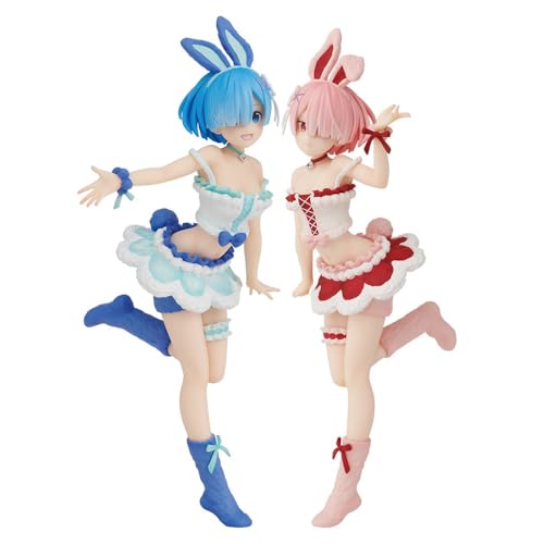 LUNK Anime Rem Figure Ram Action Figure 7.5 Inch PVC Re 0 Model Rabbit Styling Figurine Static Statue Ornament Gifts - Ram-f + Rem-f - 7.5 Inch