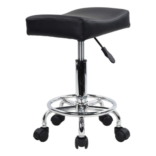KKTONER Square Rolling Stool PU Leather Height Adjustable Swivel Massage SPA Salon Stools Task Chair with footrest (Black) - Black