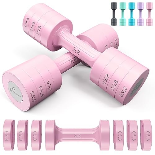 Sportneer Adjustable Dumbbells: 5 lb Set of 2, 2lb-5lb, Fast Adjust, 4-in-1 Weights for Men & Women Home Gym - Pink LB