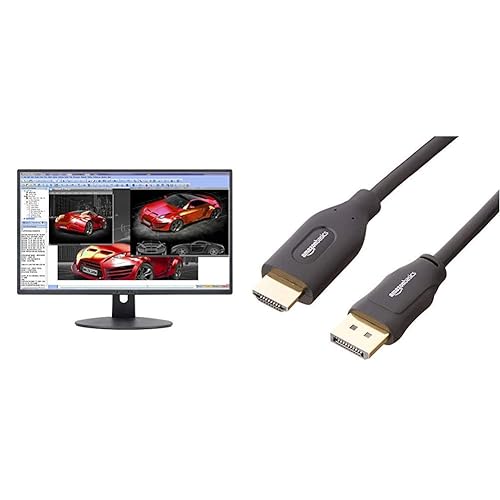 Sceptre E248W-19203R 24" Ultra Thin 75Hz 1080p LED Monitor 2X HDMI VGA Build-in Speakers, Metallic Black 2018 & AmazonBasics DisplayPort to HDMI Display Cable - 6 Feet - 24" - Monitor + DP to HDMI Cable