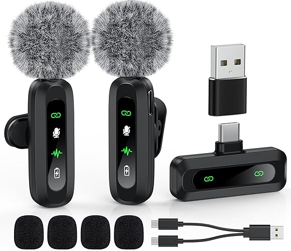 USB C Lavalier Microphone Wireless Mini Mic for Type-C Android Phone/Tablet/PC Video Recording Clip-on Mics with Rotatable Clip&Denoise Recording, Ideal for Vlog Tiktok Youtube Podcast Content Creator - Black Mic for USB C