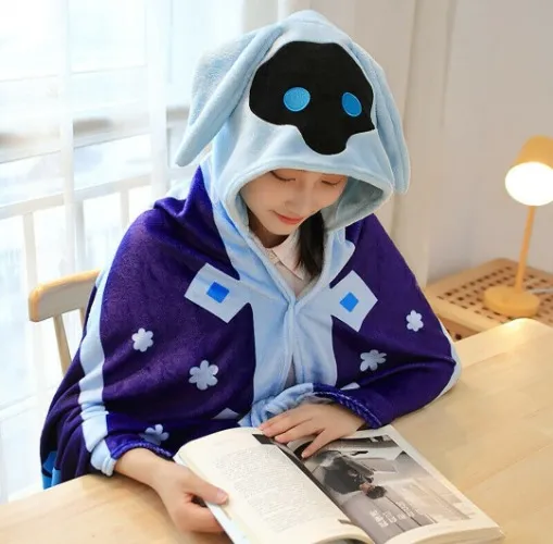  FORFIK Cute Monsters Genshin Cryo Abyss Mage Wearable Hooded Throw Blanket, Soft Warm Flannel Fleece Hoodie Cloak