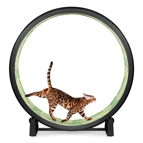 One Fast Cat - Cat Exercise Wheel - Gen. 7 - Safe 48" Diameter - Made in The USA - Black Wheel with Jungle Leaves Foam Traction Pads and Solid Black Inline Wheels - Black Wheel / Jungle Leaves Foam / Black Inline