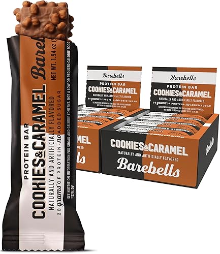 Barebells Protein Cookies and Caramel - 12 Count, 1.9oz Bars - Protein Snacks with 20g of High Protein - Chocolate Protein Bar with 1g of Total Sugars - On The Go Protein Snack & Breakfast Bars…… - Cookies and Caramel - 12 Count (Pack of 2)
