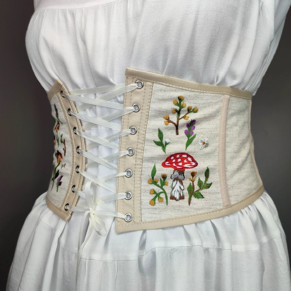 Mushroom corset Embroidered underbust corset Fairycore 