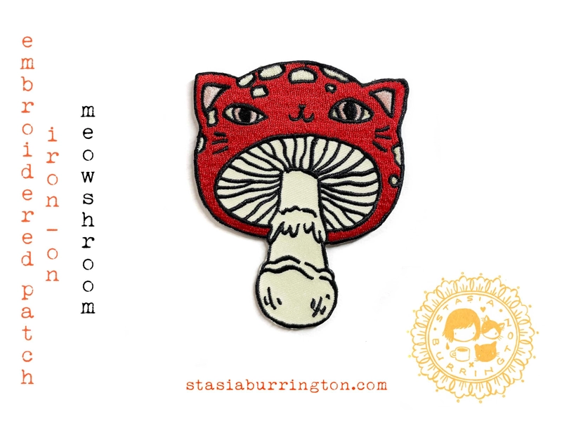 Meowshroom - embroidered iron on patch - mushroom cat