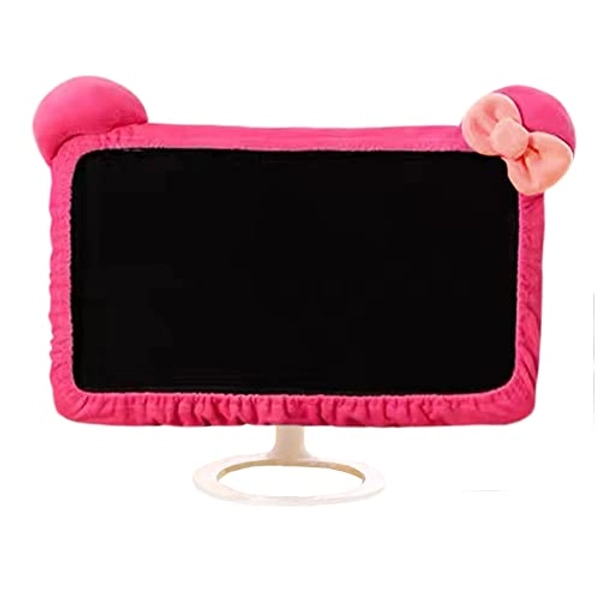 LINXTAR 20''-29'' Computer Monitor Cover with Cat Ear Design Furry Kawaii Hot Pink Monitor Dust Cover Elastic Dustproof for PC Tablet TV