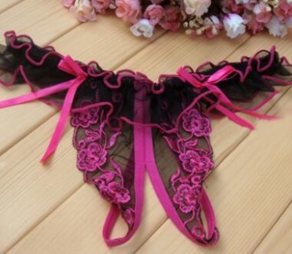 Floral Crotchless Panties - Magenta