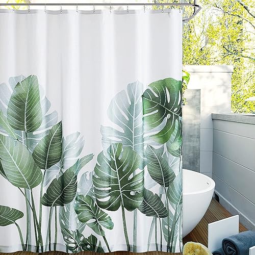 NICETOWN Waterproof Shower Curtain for Bathroom - Green Plant Rideau de Douche Étanche Shower Curtains for Bathtub 72x84 Inch with Rustproof Hooks, 1 Panel, Banana Leaves - Banana Leaf