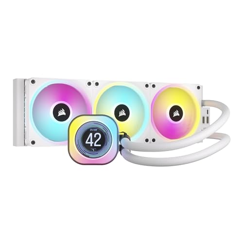CORSAIR iCUE Link H150i LCD Liquid CPU Cooler - 360mm AIO - QX120 RGB Fans - 2.1鈥?IPS LCD Screen - Fits Intel LGA 1700, AMD AM5 - iCUE Link System Hub Included - White, CW-9061010-WW - White - 360mm AIO