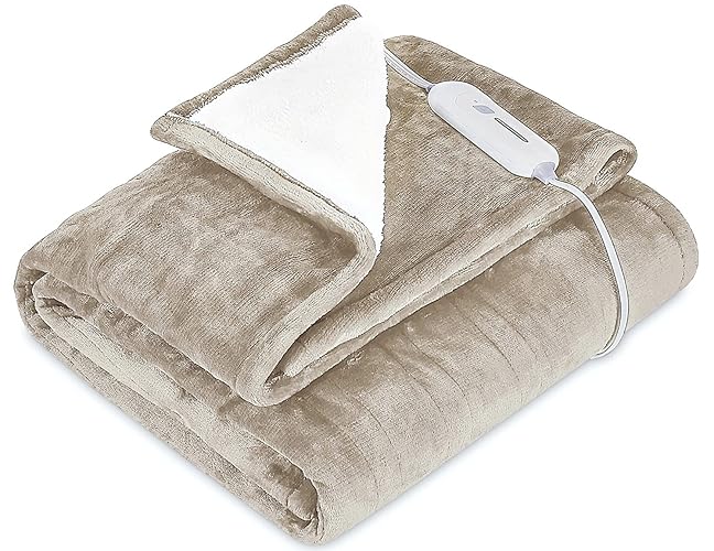 Lukasa Heated Blanket Electric Throw - Flannel/Sherpa Reversible Fast Heating Blanket with 3 Heating Levels & 4 Hours Auto Off, ETL Certification, Machine Washable,50" x 60" - 50x60 inch - Camel