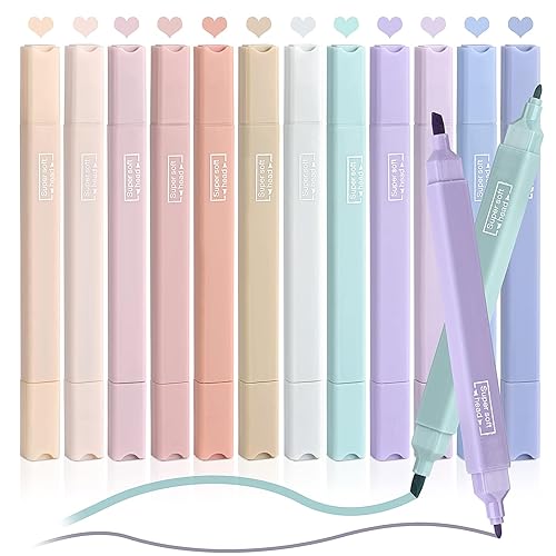 12 Pack Aesthetic Cute Highlighters Assorted Colors Pastel Highlighters with Soft Chisel Tip Marker Pens No Bleed Bible Highlighters for Journaling Notes School Office Supplies