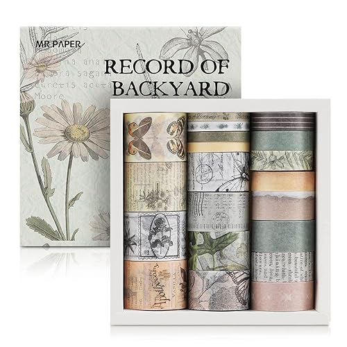 Sodagreen Vintage Washi Tape - 20 Rolls 5/10/15/20/25mm Wide Aesthetic Butterfly Washi Tape Set - Decorative Tapes for Bullet Journaling, DIY Crafts, Scrapbooking Supplies (Record of Backyard) - Record of Backyard