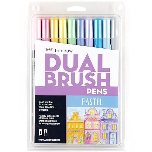 Tombow 56187 Dual Brush Pen Art Markers, Pastel, 10-Pack. Blendable, Brush and Fine Tip Markers - Pastel