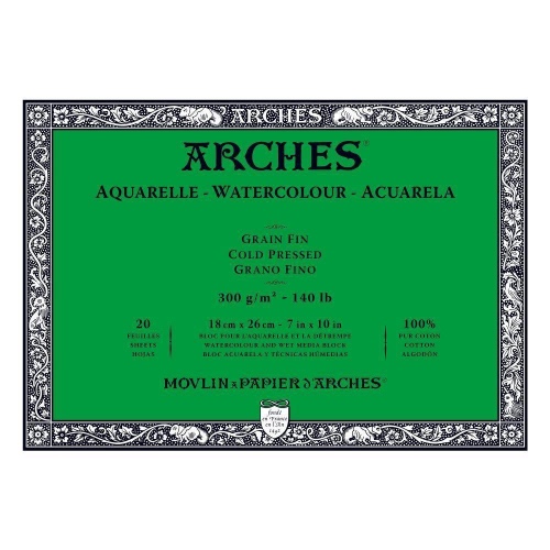 Arches 100% Cotton Watercolour Blocks 300gsm 20 Sheets | Cold Pressed 18x26cm (07X10'')
