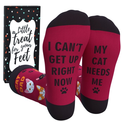 Cavertin Men's Programming Alien Sasquatch Cat Dad Dog Dad Music Fishing Socks with Gift Box - Cat Dad