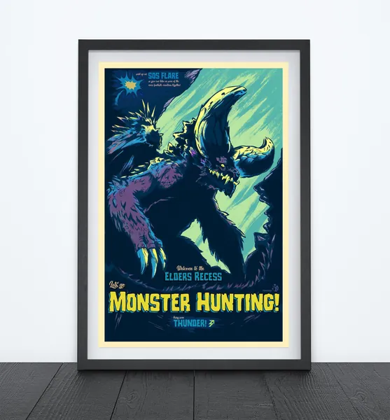 ELDERS RECESS, Let's Go Monster Hunting, Video Game Poster, Video Game Art, Gaming Prints, Gaming Poster, Wall Art