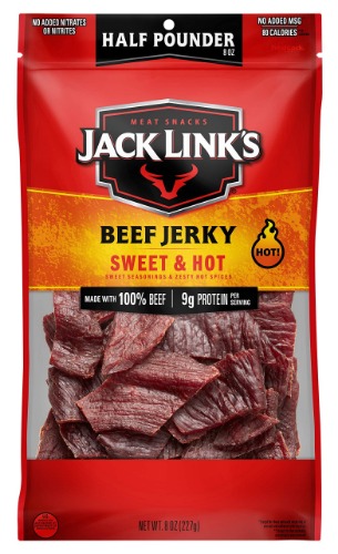 Jack Link's Beef Jerky, Sweet & Hot, ½ Pounder Bag - Flavorful Meat Snack, 9g of Protein and 80 Calories, Made with Premium Beef - 96 Percent Fat Free, No Added MSG or Nitrates/Nitrites - Sweet & Hot