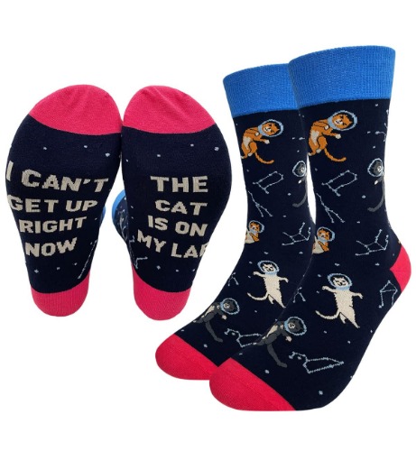 Men Novelty Socks Funny Cat Crew Socks for Men Crazy Animal Dress Socks - I Can't Get Up Right Now The Cat is on My Lap Saying Socks - Gift For Pet Lover Christmas Gift - 