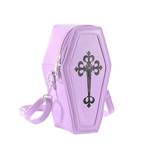 OXYPLAY Gothic PU Leather Bag Women’s Crossbody Coffin Shape Bag Cell Phone Purse Small Shoulder Bag for Halloween Cosplay - Violet