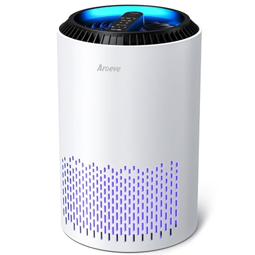AROEVE Air Purifiers for Home, Air Purifier Air Cleaner For Smoke Pollen Dander Hair Smell Portable Air Purifier with Sleep Mode Speed Control For Bedroom Office Living Room, MK01- White - White