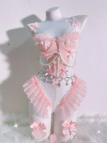 Peach Ballerina Lingerie Corset Set - Lace Version / M