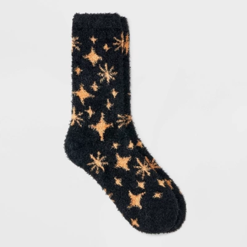 Women's Stars Cozy Crew Socks - Auden™ Black/Gold 4-10