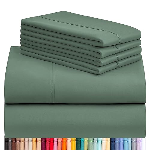 LuxClub 6 PC Queen Sheet Set, Breathable Luxury Bed Sheets, Deep Pockets 18" Eco Friendly Wrinkle Free Cooling Sheets Machine Washable Hotel Bedding Silky Soft - Tree Moss Green Queen - 11 - Tree Moss Green - Queen