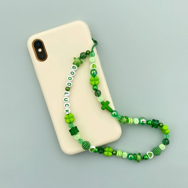 Personalized St. Patrick's day phone strap Customisable good luck gift 90s style beaded phone charm Shamrock phone strap Good luck charm
