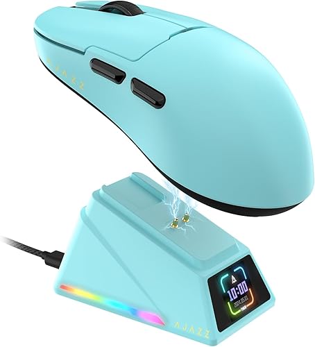 A.JAZZ AJ159APEX 8Khz Wireless Gaming Mouse Ultralight 56g with Magnetic Screen Charging Dock 42000DPI PAW3950 Sensor Tri Mode BT/2.4Ghz/Type-c Wired Programmable for Esport FPS PC Mac Gamer(Blue) - Blue