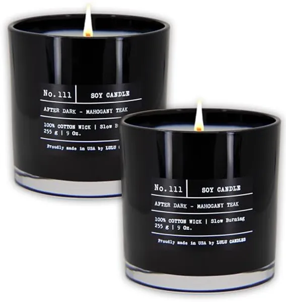 Lulu Candles | After Dark - Mahogany Teak | Luxury Scented Soy Jar Candle | Hand Poured in The USA | Highly Scented & Long Lasting (9 Oz. 2 Pack)